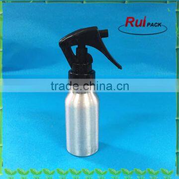 50ml natural silver aluminum bottle with 24/410 black trigger sprayer,empty aluminum trigger bottle