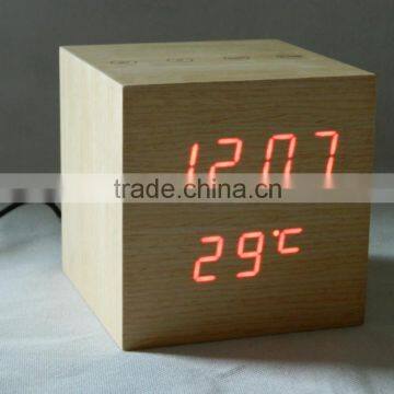 WL0923S Nature Wood Square Shape Touch Switch Digital Alarm Clock photo-5