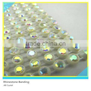 Plastic Rhinestone Banding Sew on Ss16 4mm AB Crystal White Banding 1x130 Pcs 10 Yards