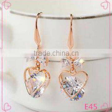 Fashion new model fancy gold earring,heart pendant earrings for girls