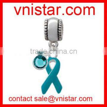 Vnistar metal alloy european style blue ribbon charm beads fit european snake chain bracelet TB070