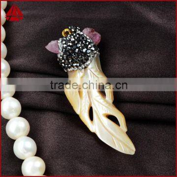 Boho CZ Micro Pave Sea Shell Pendant Jewelry With Rose Tourmaline Beads photo-4