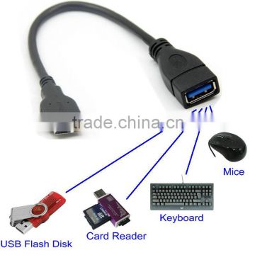 Black Micro USB 3.0 OTG Cable with USB 3.0 Adapter for Samsung Galaxy Note III / N9000