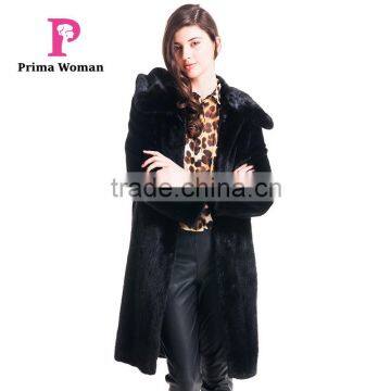 2015 New Design Medium Length Winter Women Coat With Mink Fur Hat Overcoat photo-2