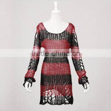 PM-004 Branded Red and Black Fashion Punk Rave Broken Pullover Striped Sweater photo-4