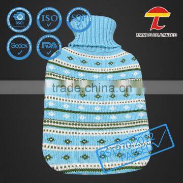 High quality natural rubber hot water bottle with knitted cover