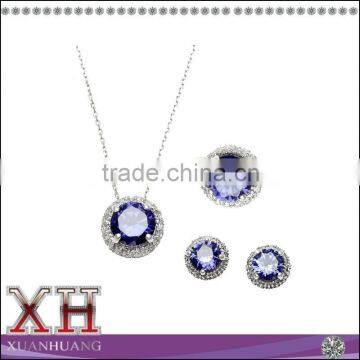 Silver Ring Earrings Necklace Purple Bridal Stone Jewelry Sets Purple Jewelry Set