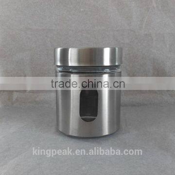 2015 Best Selling High Quality Stainless steel Window Canister with stainless steel lid /herbs and spices Jars