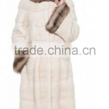 emk1442 knee-length white mink fur coat with marten collar cuffs