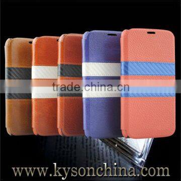 Newest carbon fiber genuine leather stripe case for Samsung S5