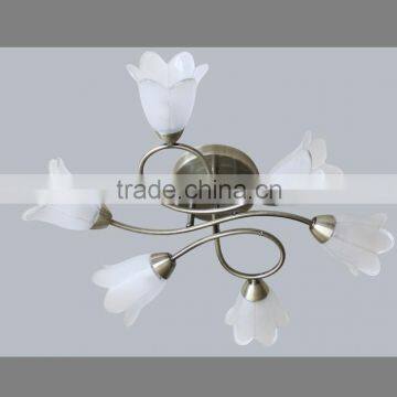 Latest Modern flower shape glass brushed nickle wrought iron Ceiling lamp ChandelierLed incandescent Coozen Factory