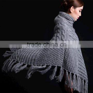 Promotional beautiful warm knit women winter poncho custom sweater