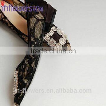 Wholesale black lace shoes rhinestone women flat dress shoes