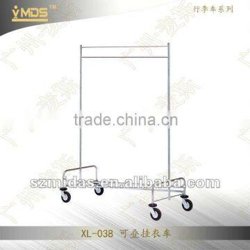 XL-038 Stainless Steel Garment Rollaway Hanging Clothes Display Rail With Wheels