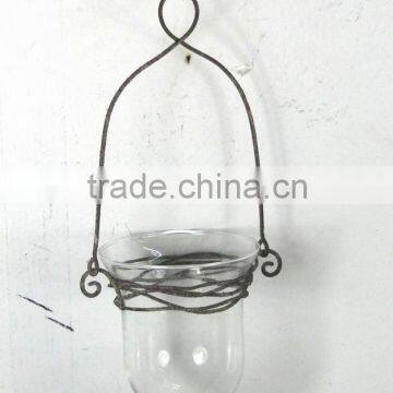 DIA9cm hanging metal candle holder w/hurricane glass