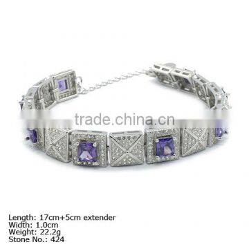 [BZ4-0041] 925 Silver Bracelet With CZ Stones Purple Square Silver Bracelet Elegant Silver Bracelet photo-1