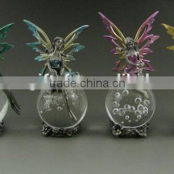 Pewter fairy with glass ball set of 4