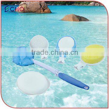 Bath Long Foldable Handle with Loofah Pumice Sponge Lotion Changeable heads for Back Scrubber