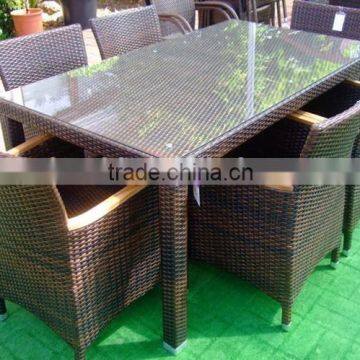 outdoor furniture dining set includes six chairs and dining table with 5mm clean glass table top for home and hotel use