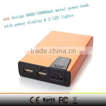 8000mah metal power bank with power display and double LED torch