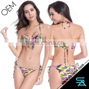 Fashional Sexy Jungle Camouflaged Print Two Pieces Swim Set Bikini Suit