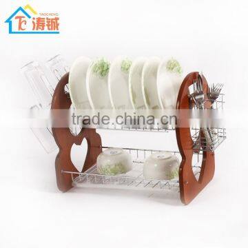 Two tiers dish rack ,luxury kitchen wooden dish rack , hot selling new design high quality wooden dish rack