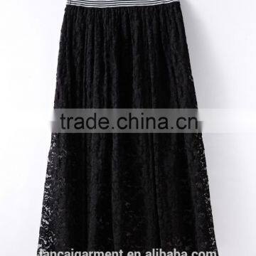 2016 Fashion Women Black Hollow Lace Midi Skirt