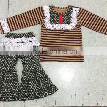 Little girl boutique remake girls clothing set brown stripe green polka dot pant remake clothing set newborn baby girls outfit