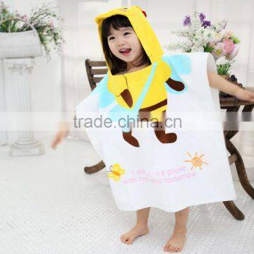 Lovely Yellow Bee Printed Kids Hooded Beach Towel Velour Printing Animal Bee Kids Poncho Towel photo-2