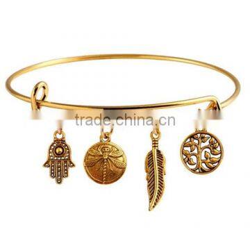 European style expandable wire adjustable bangle decorated with various charms