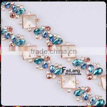 Feilang new style teardrop rhinestone crystal cup chain for clothing accessories