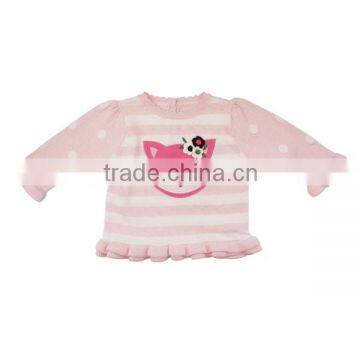 B8007 Baby pink and white striped sweater long-sleeved cute little fox