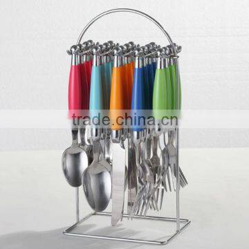 24PCS Coloful Stainless Steel Disposable Plastic Cutlery Set With Metal Hanging