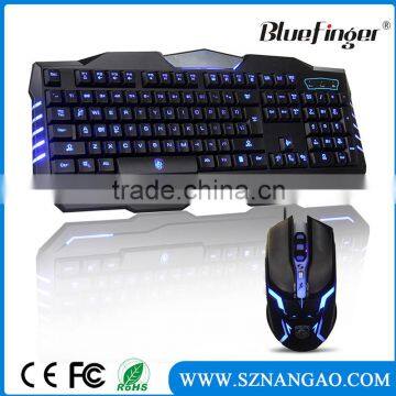 Shenzhen Factory USB wired blue backlit game keyboard and mouse combo