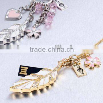 Jewelry fashion swivel usb 2.0, leaf shape usb flash drive, gold/siliver jewelry leaf usb