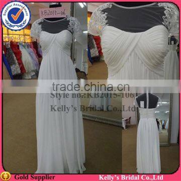 Romantic design transparent top design buttom back & short sleeves wedding dresses whole sale china