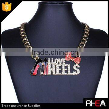 Hip Hop Design Letter Charms Necklace,Alloy Heels With Full Crystal and Enamel Necklace