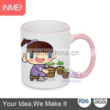 ceramic color rim and handle sublimation mug for heat transfer