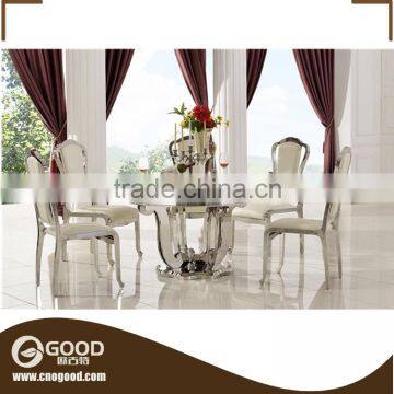 Modern Round Stainless Steel Dining Room Table Set