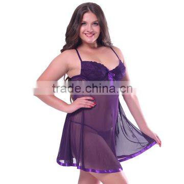 Plus size see through women underwear padded bra lingerie dress