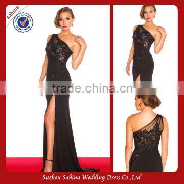 Se32 Black Sexty Split Leg Mermaid Evening Dress With Sweep Train