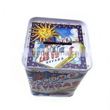 Pretty square metal tin money box