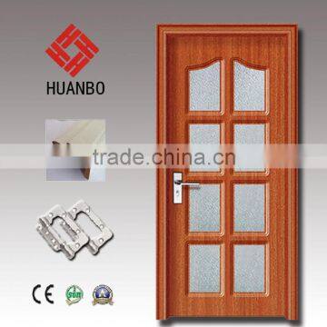 Europe design mdf pvc wood single carved glass insert door with locks