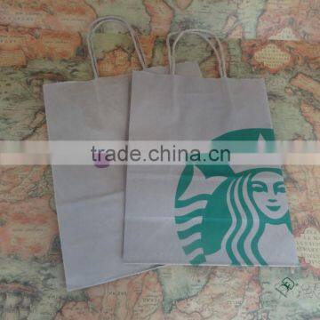 Take away brown food grade kraft paper bag with handle