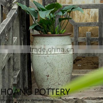 Egg White Rustic Pattern Pot - Vietnam Pottery Manufacturer