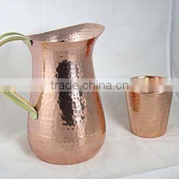 Handmade Pure Copper Luxury Jug Pitcher storage drinking Water , Copper Pitcher With Small Glass & Copper Shot Glass Set of 2