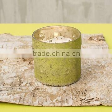 Mercury Glass Votive Candle Holder, 3 x 3 inches, Matte Lime Green