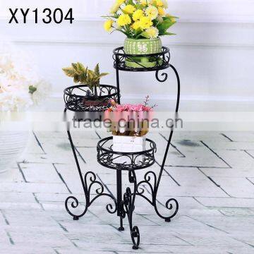 XY1304 yes folding wrought iron plant pot rack 3 tier metal flower stand garden yard patio shelf