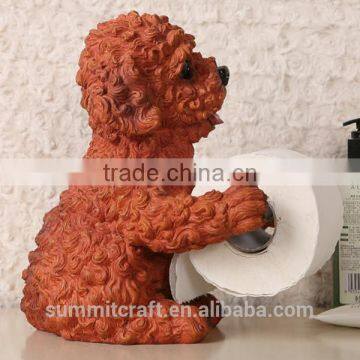 Artificial Cute Poodle Resin Animal Standing Toilet Paper Holder photo-3