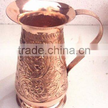 NICELY EMBOSSED 100% PURE COPPER PITCHER FOR WATER, BEER, MOSCOW MULE, VODKA, TRADITIONAL SOLID COPPER WATER JUG photo-2